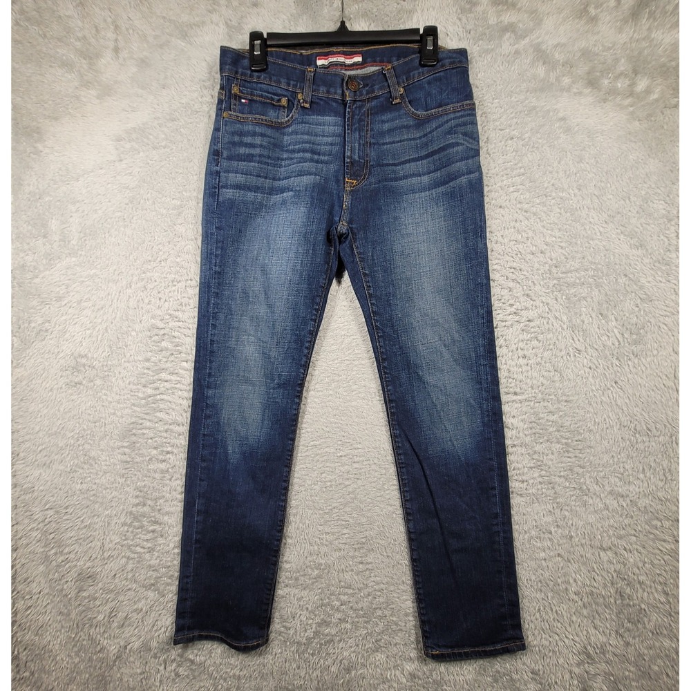 Tommy Hilfiger Slim Fit Jeans Mens 30x30 Blue Medium Wash Distressed Denim *‎